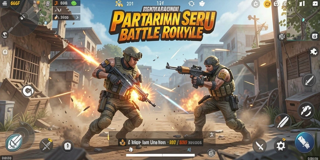 Tangkapan layar gameplay 666F menunjukkan aksi pertempuran Battle Royale yang mendebarkan.