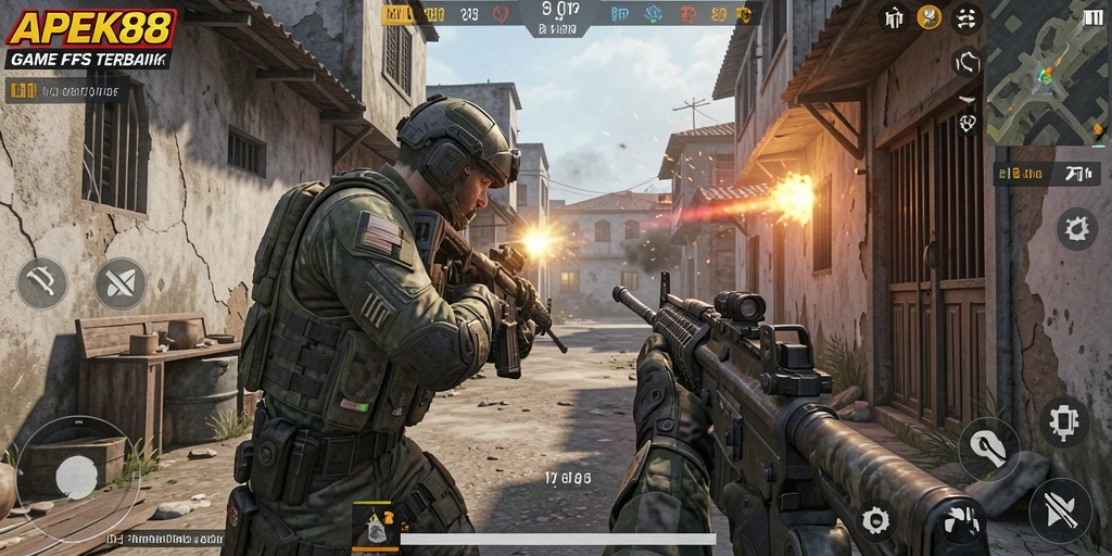 Screenshot gameplay APEK88 menunjukkan aksi bertempur yang intens.