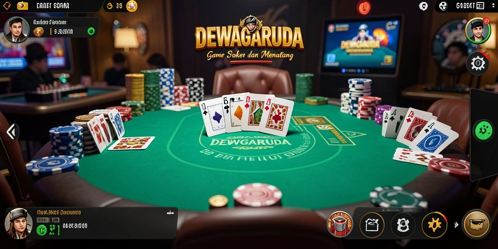 Tampilan gameplay DEWAGARUDA yang mendebarkan saat bermain poker.