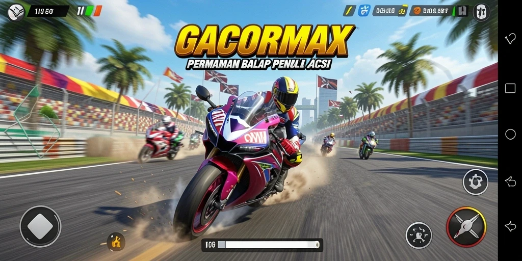 Gameplay GACORMAX menampilkan aksi balap motor yang mendebarkan.