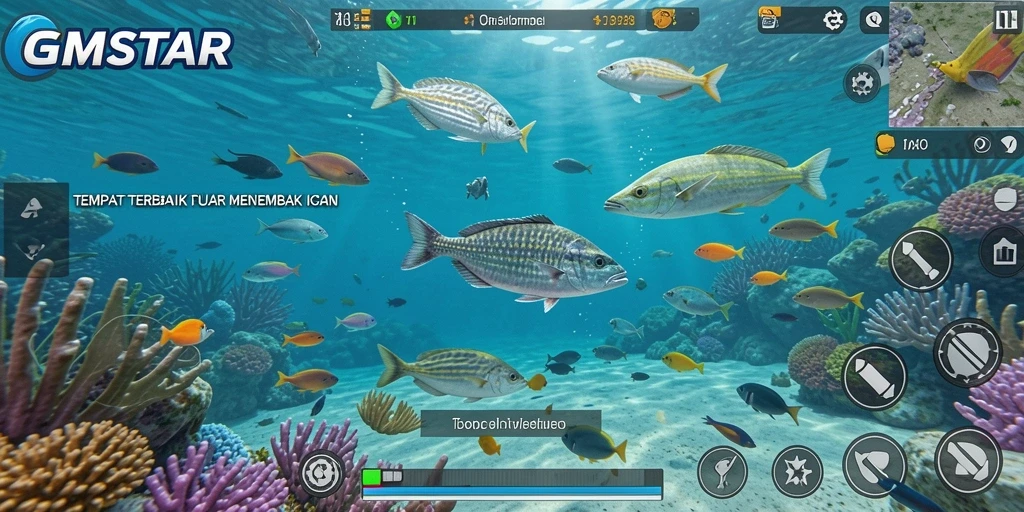 Screenshot gameplay GMSTAR menampilkan serunya menembak ikan.
