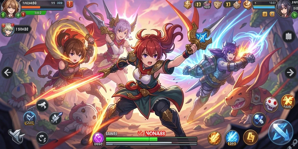 Screenshot gameplay NONA88 menampilkan karakter Anime yang dinamis.