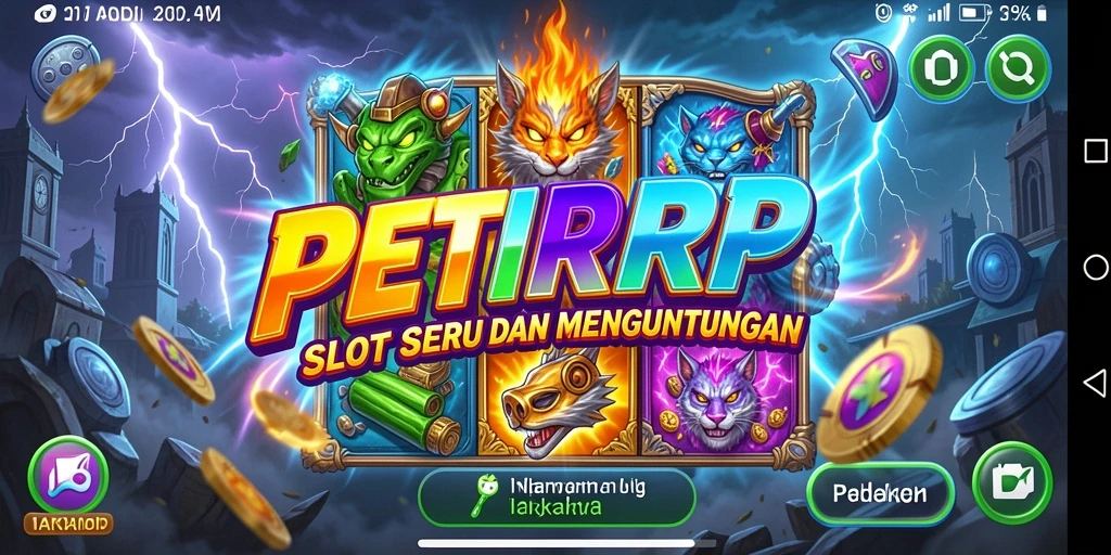 Tangkapan layar utama PETIRRP menampilkan gameplay slot yang seru dan menarik.