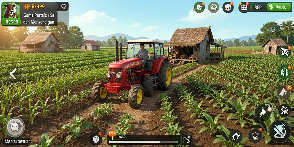 Tampilan screenshot gameplay RR999 menampilkan aktivitas pertanian yang seru.